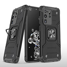 Silikon Hülle Handyhülle und Kunststoff Schutzhülle Hartschalen Tasche mit Magnetisch Fingerring Ständer MQ1 für Samsung Galaxy S20 Ultra Schwarz