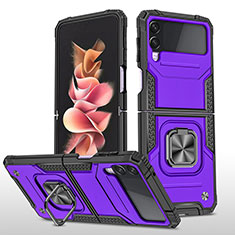 Silikon Hülle Handyhülle und Kunststoff Schutzhülle Hartschalen Tasche mit Magnetisch Fingerring Ständer MQ1 für Samsung Galaxy Z Flip3 5G Violett