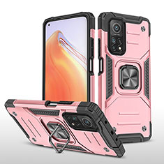 Silikon Hülle Handyhülle und Kunststoff Schutzhülle Hartschalen Tasche mit Magnetisch Fingerring Ständer MQ1 für Xiaomi Mi 10T 5G Rosegold