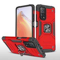 Silikon Hülle Handyhülle und Kunststoff Schutzhülle Hartschalen Tasche mit Magnetisch Fingerring Ständer MQ1 für Xiaomi Mi 10T Pro 5G Rot