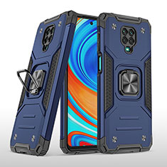 Silikon Hülle Handyhülle und Kunststoff Schutzhülle Hartschalen Tasche mit Magnetisch Fingerring Ständer MQ1 für Xiaomi Poco M2 Pro Blau