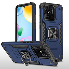 Silikon Hülle Handyhülle und Kunststoff Schutzhülle Hartschalen Tasche mit Magnetisch Fingerring Ständer MQ1 für Xiaomi Redmi 10C 4G Blau