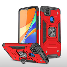 Silikon Hülle Handyhülle und Kunststoff Schutzhülle Hartschalen Tasche mit Magnetisch Fingerring Ständer MQ1 für Xiaomi Redmi 9 India Rot