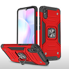 Silikon Hülle Handyhülle und Kunststoff Schutzhülle Hartschalen Tasche mit Magnetisch Fingerring Ständer MQ1 für Xiaomi Redmi 9AT Rot