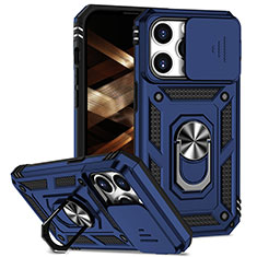 Silikon Hülle Handyhülle und Kunststoff Schutzhülle Hartschalen Tasche mit Magnetisch Fingerring Ständer MQ2 für Apple iPhone 14 Pro Blau