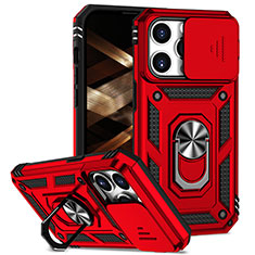 Silikon Hülle Handyhülle und Kunststoff Schutzhülle Hartschalen Tasche mit Magnetisch Fingerring Ständer MQ2 für Apple iPhone 14 Pro Rot