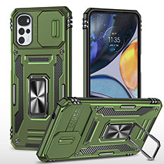 Silikon Hülle Handyhülle und Kunststoff Schutzhülle Hartschalen Tasche mit Magnetisch Fingerring Ständer MQ2 für Motorola Moto G22 Grün