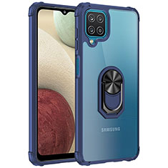 Silikon Hülle Handyhülle und Kunststoff Schutzhülle Hartschalen Tasche mit Magnetisch Fingerring Ständer MQ2 für Samsung Galaxy A12 5G Blau