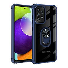 Silikon Hülle Handyhülle und Kunststoff Schutzhülle Hartschalen Tasche mit Magnetisch Fingerring Ständer MQ2 für Samsung Galaxy A52s 5G Blau