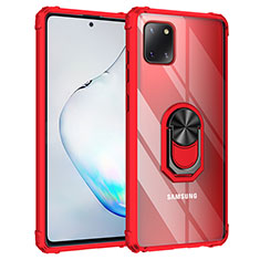 Silikon Hülle Handyhülle und Kunststoff Schutzhülle Hartschalen Tasche mit Magnetisch Fingerring Ständer MQ2 für Samsung Galaxy A81 Rot
