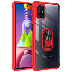 Silikon Hülle Handyhülle und Kunststoff Schutzhülle Hartschalen Tasche mit Magnetisch Fingerring Ständer MQ2 für Samsung Galaxy M51 Rot