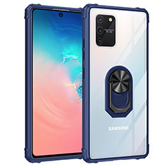 Silikon Hülle Handyhülle und Kunststoff Schutzhülle Hartschalen Tasche mit Magnetisch Fingerring Ständer MQ2 für Samsung Galaxy S10 Lite Blau