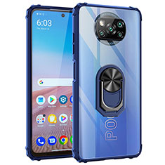 Silikon Hülle Handyhülle und Kunststoff Schutzhülle Hartschalen Tasche mit Magnetisch Fingerring Ständer MQ2 für Xiaomi Poco X3 Blau