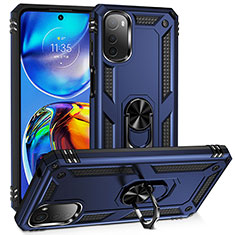 Silikon Hülle Handyhülle und Kunststoff Schutzhülle Hartschalen Tasche mit Magnetisch Fingerring Ständer MQ3 für Motorola Moto E32 Blau
