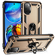 Silikon Hülle Handyhülle und Kunststoff Schutzhülle Hartschalen Tasche mit Magnetisch Fingerring Ständer MQ3 für Motorola Moto E32 Gold