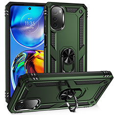 Silikon Hülle Handyhülle und Kunststoff Schutzhülle Hartschalen Tasche mit Magnetisch Fingerring Ständer MQ3 für Motorola Moto E32 Grün