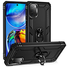 Silikon Hülle Handyhülle und Kunststoff Schutzhülle Hartschalen Tasche mit Magnetisch Fingerring Ständer MQ3 für Motorola Moto E32 Schwarz