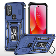 Silikon Hülle Handyhülle und Kunststoff Schutzhülle Hartschalen Tasche mit Magnetisch Fingerring Ständer MQ3 für Motorola Moto G Power (2022) Blau
