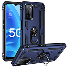 Silikon Hülle Handyhülle und Kunststoff Schutzhülle Hartschalen Tasche mit Magnetisch Fingerring Ständer MQ3 für Oppo A56 5G Blau