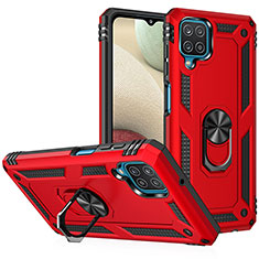 Silikon Hülle Handyhülle und Kunststoff Schutzhülle Hartschalen Tasche mit Magnetisch Fingerring Ständer MQ3 für Samsung Galaxy A12 5G Rot