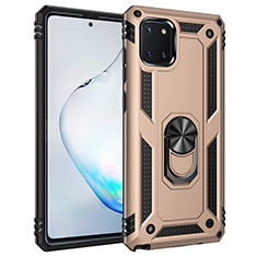 Silikon Hülle Handyhülle und Kunststoff Schutzhülle Hartschalen Tasche mit Magnetisch Fingerring Ständer MQ3 für Samsung Galaxy A81 Gold