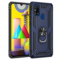 Silikon Hülle Handyhülle und Kunststoff Schutzhülle Hartschalen Tasche mit Magnetisch Fingerring Ständer MQ3 für Samsung Galaxy M21s Blau