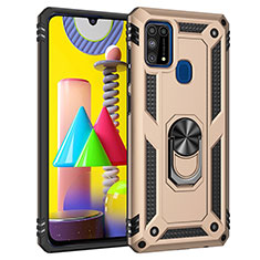 Silikon Hülle Handyhülle und Kunststoff Schutzhülle Hartschalen Tasche mit Magnetisch Fingerring Ständer MQ3 für Samsung Galaxy M21s Gold