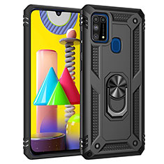 Silikon Hülle Handyhülle und Kunststoff Schutzhülle Hartschalen Tasche mit Magnetisch Fingerring Ständer MQ3 für Samsung Galaxy M21s Schwarz
