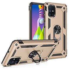 Silikon Hülle Handyhülle und Kunststoff Schutzhülle Hartschalen Tasche mit Magnetisch Fingerring Ständer MQ3 für Samsung Galaxy M51 Gold