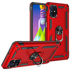 Silikon Hülle Handyhülle und Kunststoff Schutzhülle Hartschalen Tasche mit Magnetisch Fingerring Ständer MQ3 für Samsung Galaxy M51 Rot