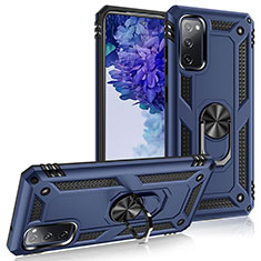 Silikon Hülle Handyhülle und Kunststoff Schutzhülle Hartschalen Tasche mit Magnetisch Fingerring Ständer MQ3 für Samsung Galaxy S20 FE (2022) 5G Blau