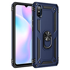 Silikon Hülle Handyhülle und Kunststoff Schutzhülle Hartschalen Tasche mit Magnetisch Fingerring Ständer MQ3 für Xiaomi Redmi 9AT Blau