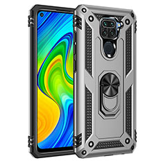 Silikon Hülle Handyhülle und Kunststoff Schutzhülle Hartschalen Tasche mit Magnetisch Fingerring Ständer MQ3 für Xiaomi Redmi Note 9 Silber