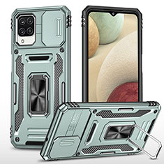 Silikon Hülle Handyhülle und Kunststoff Schutzhülle Hartschalen Tasche mit Magnetisch Fingerring Ständer MQ4 für Samsung Galaxy A12 5G Minzgrün
