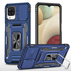 Silikon Hülle Handyhülle und Kunststoff Schutzhülle Hartschalen Tasche mit Magnetisch Fingerring Ständer MQ4 für Samsung Galaxy A12 Nacho Blau