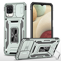 Silikon Hülle Handyhülle und Kunststoff Schutzhülle Hartschalen Tasche mit Magnetisch Fingerring Ständer MQ4 für Samsung Galaxy A12 Nacho Grau
