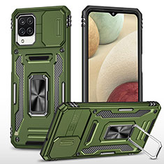 Silikon Hülle Handyhülle und Kunststoff Schutzhülle Hartschalen Tasche mit Magnetisch Fingerring Ständer MQ4 für Samsung Galaxy A12 Nacho Grün