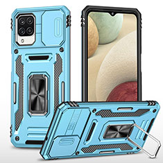 Silikon Hülle Handyhülle und Kunststoff Schutzhülle Hartschalen Tasche mit Magnetisch Fingerring Ständer MQ4 für Samsung Galaxy A12 Nacho Hellblau