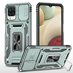 Silikon Hülle Handyhülle und Kunststoff Schutzhülle Hartschalen Tasche mit Magnetisch Fingerring Ständer MQ4 für Samsung Galaxy A12 Nacho Minzgrün