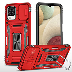 Silikon Hülle Handyhülle und Kunststoff Schutzhülle Hartschalen Tasche mit Magnetisch Fingerring Ständer MQ4 für Samsung Galaxy A12 Nacho Rot