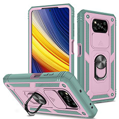 Silikon Hülle Handyhülle und Kunststoff Schutzhülle Hartschalen Tasche mit Magnetisch Fingerring Ständer MQ4 für Xiaomi Poco X3 Pro Rosa