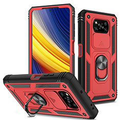 Silikon Hülle Handyhülle und Kunststoff Schutzhülle Hartschalen Tasche mit Magnetisch Fingerring Ständer MQ4 für Xiaomi Poco X3 Pro Rot