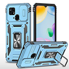 Silikon Hülle Handyhülle und Kunststoff Schutzhülle Hartschalen Tasche mit Magnetisch Fingerring Ständer MQ4 für Xiaomi Redmi 10C 4G Hellblau