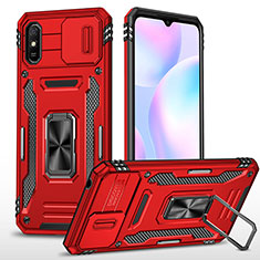 Silikon Hülle Handyhülle und Kunststoff Schutzhülle Hartschalen Tasche mit Magnetisch Fingerring Ständer MQ4 für Xiaomi Redmi 9A Rot