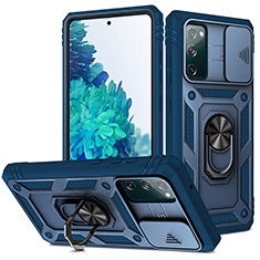 Silikon Hülle Handyhülle und Kunststoff Schutzhülle Hartschalen Tasche mit Magnetisch Fingerring Ständer MQ5 für Samsung Galaxy S20 FE (2022) 5G Blau