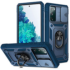 Silikon Hülle Handyhülle und Kunststoff Schutzhülle Hartschalen Tasche mit Magnetisch Fingerring Ständer MQ5 für Samsung Galaxy S20 FE 5G Blau