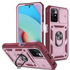 Silikon Hülle Handyhülle und Kunststoff Schutzhülle Hartschalen Tasche mit Magnetisch Fingerring Ständer MQ5 für Xiaomi Redmi 10 4G Pink