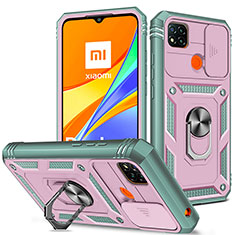 Silikon Hülle Handyhülle und Kunststoff Schutzhülle Hartschalen Tasche mit Magnetisch Fingerring Ständer MQ5 für Xiaomi Redmi 10A 4G Pink