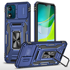 Silikon Hülle Handyhülle und Kunststoff Schutzhülle Hartschalen Tasche mit Magnetisch Fingerring Ständer MQ6 für Motorola Moto E13 Blau