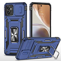 Silikon Hülle Handyhülle und Kunststoff Schutzhülle Hartschalen Tasche mit Magnetisch Fingerring Ständer MQ6 für Motorola Moto G32 Blau